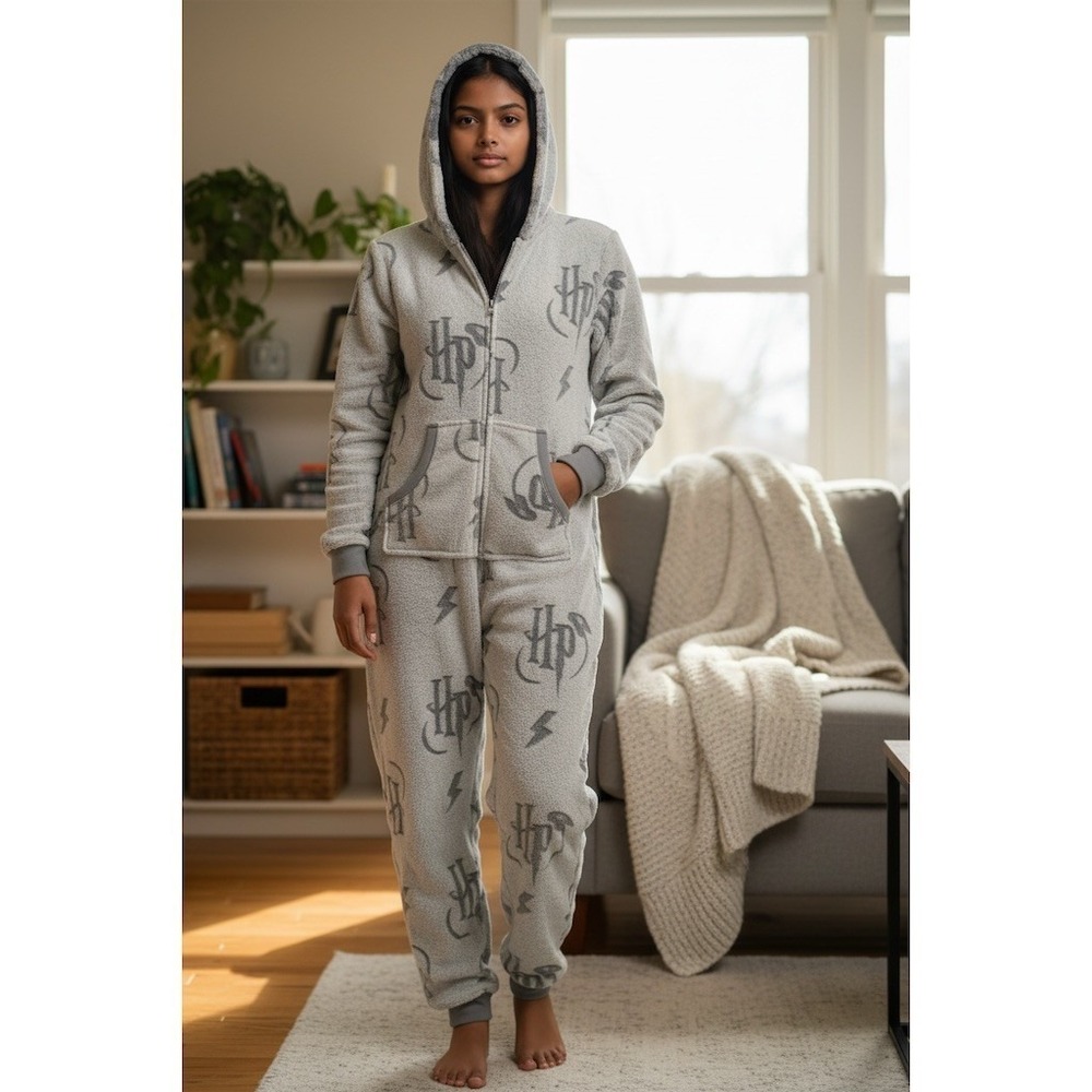 Harry Potter Wizarding World sleepwear Pajamas Womens XL Gray Hooded Full‎ Zip